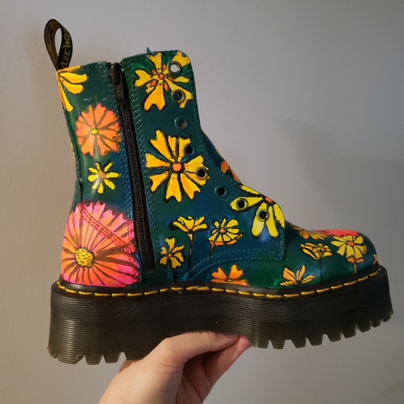 Handpainted floral retro leather jadon Dr Martens - Picture 10 of 12